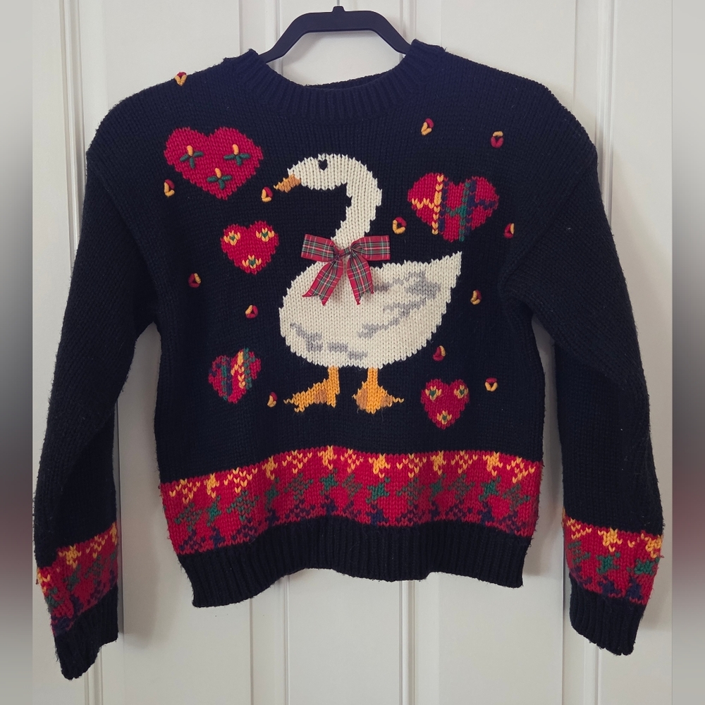 Karen Scott Petites Vintage Goose Heart Cottagecore Sweater Women's Petite M